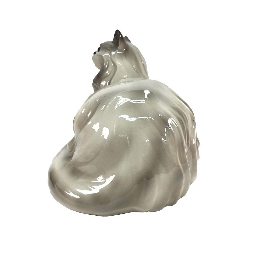 Vintage Large Ceramic Cat Grey Persian MCM Glossy Glaze Finish 17